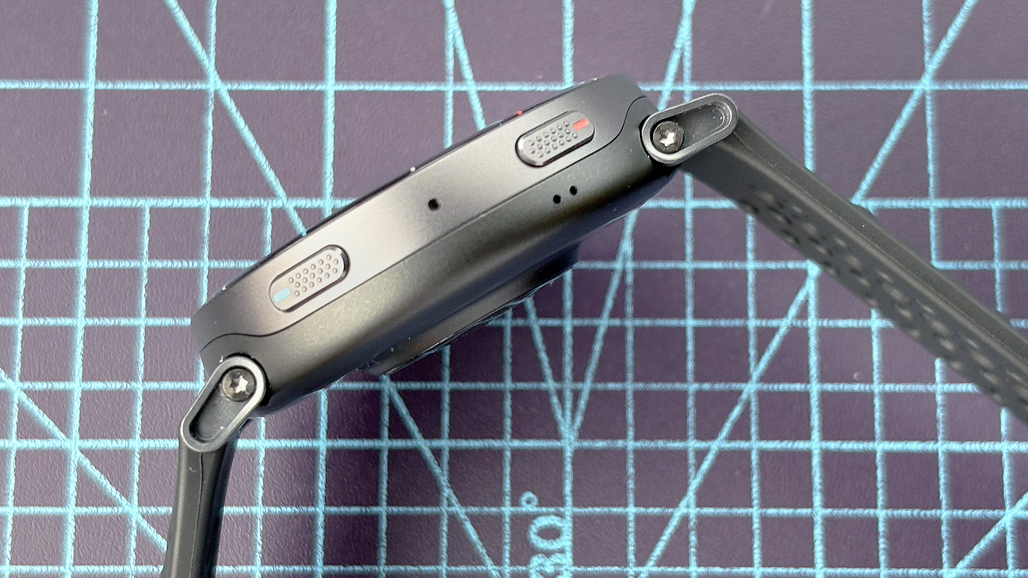 Close-up of the side of the Amazfit Active Max smartwatch