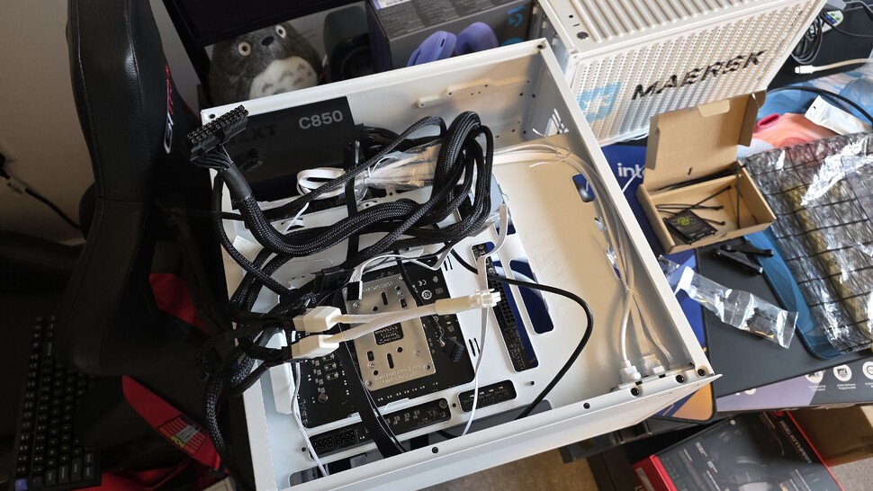 Here's the back side of the computer, with all of the necessary cables just hanging out.