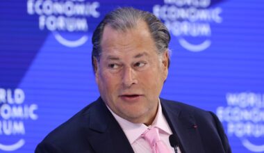 Salesforce CEO Marc Benioff speaking at the 2026 World Economic Forum in Davos, Switzerland.