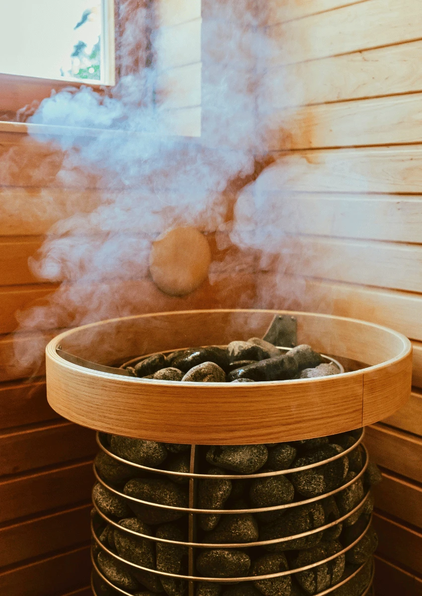 hot stones with steam in a sauna