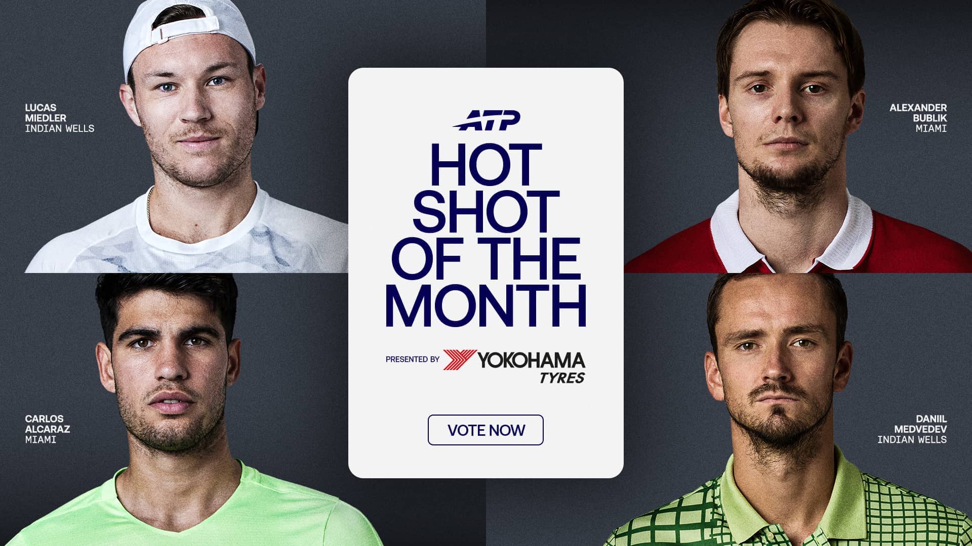 Lucas Miedler, Carlos Alcaraz, Daniil Medvedev and Alexander Bublik feature in March's Hot Shot of the Month.