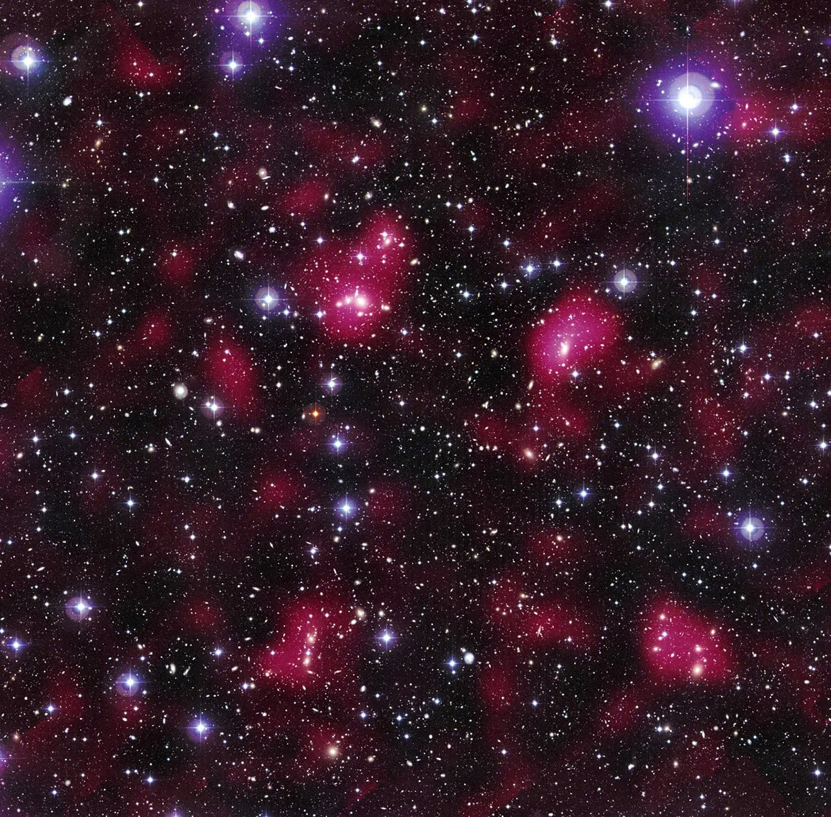 A dark matter map produced by the Hubble Space Telescope in 2008, showing the distribution of dark matter in the supercluster Abell 901/902. Credit: NASA, ESA, C. Heymans (University of British Columbia, Vancouver), M. Gray (University of Nottingham, U.K.), M. Barden (Innsbruck), and the STAGES collaboration