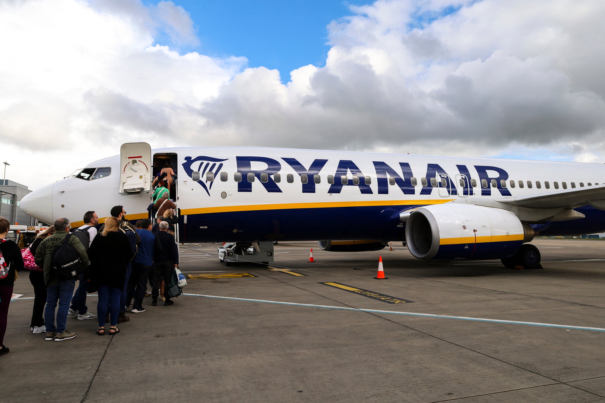 Passengers board a Ryanair flight at Bristol Airport