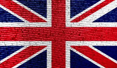 Digital concept with the flag of the United Kingdom on a tech background. the United Kingdom in the context of cybersecurity, programming, and digital sovereignty. Symbolic image of site development
