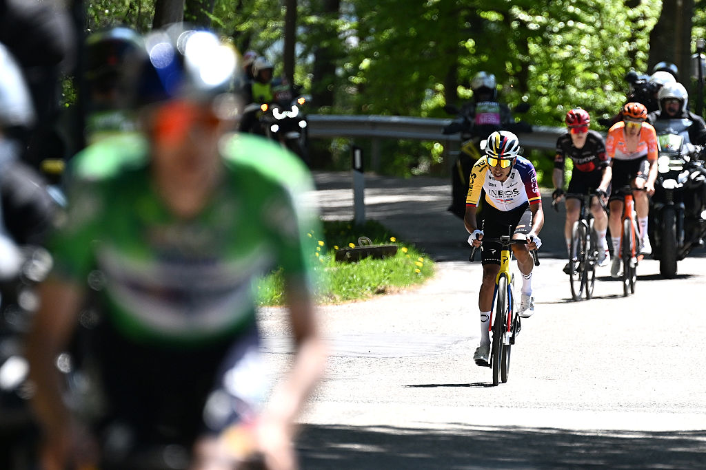 BOZEN-BOLZANO, ITALY - APRIL 24: Egan Bernal of Colombia and Team INEOS Grenadiers competes in the chase group during the 48th Tour of the Alps 2026, Stage 5 a 128.6km stage from Trento to Bozen-Bolzano on April 24, 2026 in Bozen-Bolzano, Italy. (Photo by Tim de Waele/Getty Images)