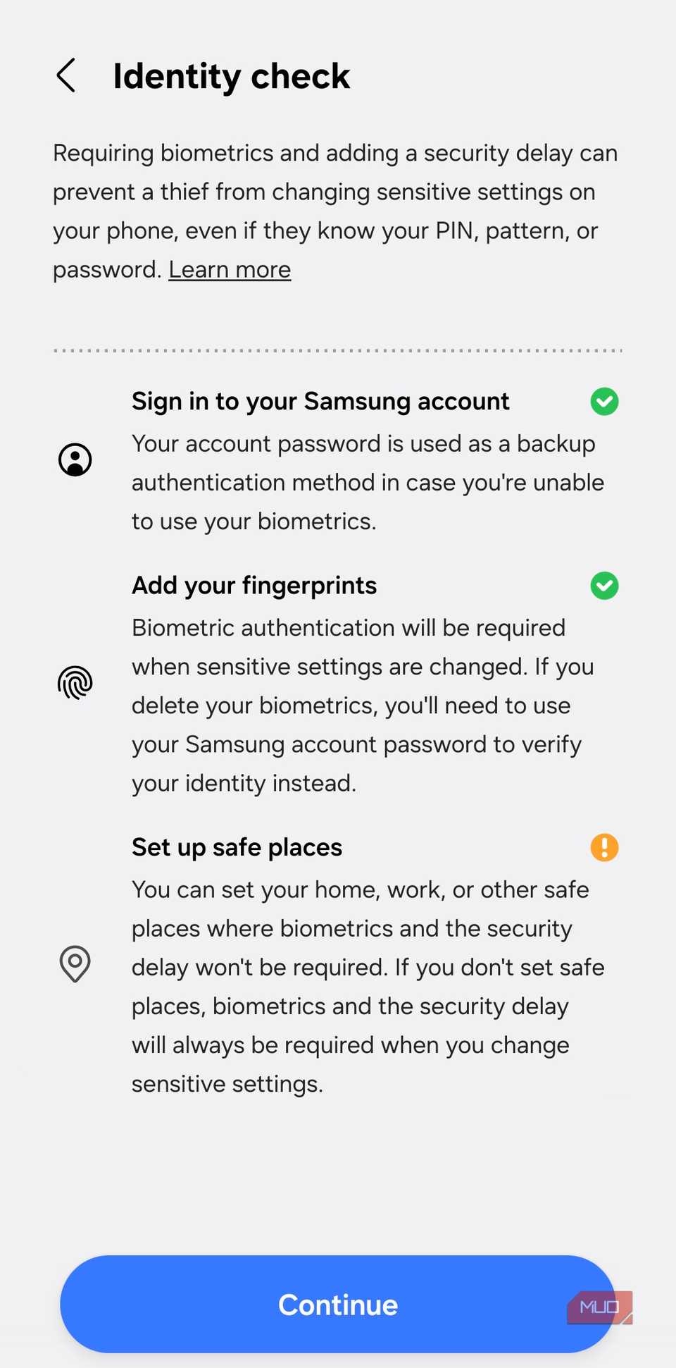 Identity check on Samsung phone