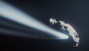 An artist's illustration of the comet shooting out a giant jet of gas and dust