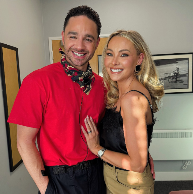Adam Thomas and wife Caroline Daly backstage during the I'm A Celebrity South Africa Final