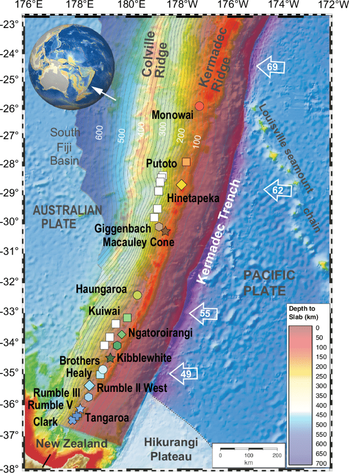 Bathymetric map of the Kermadec arc system