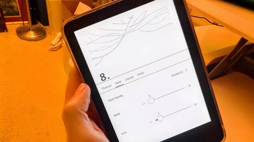 Me showing the font area of the Kindle