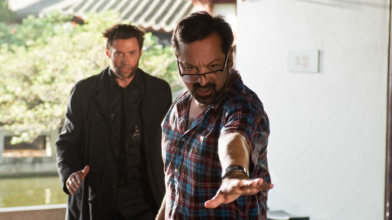 James Mangold and Hugh Jackman on set of The Wolverine