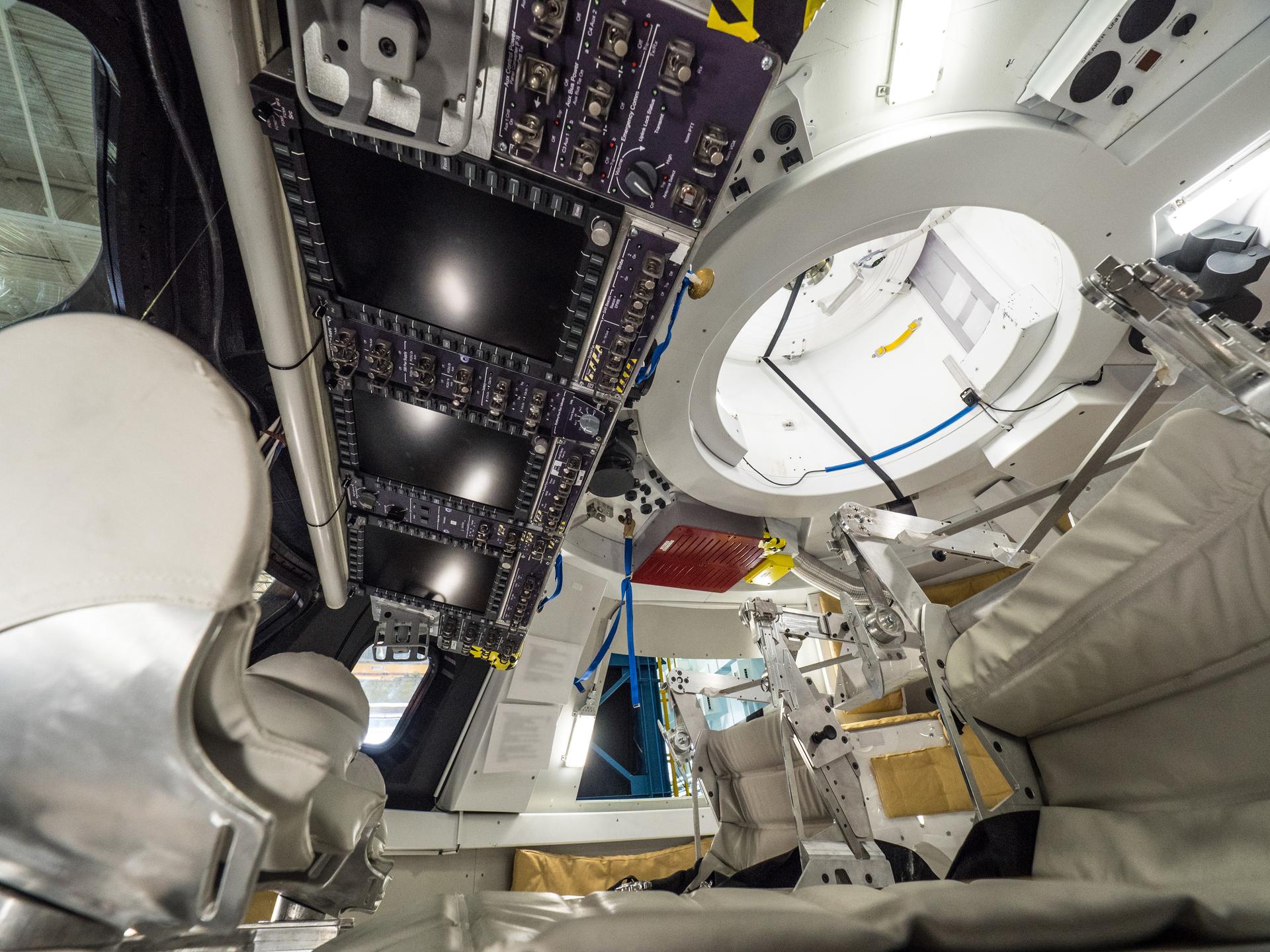 Interior of the Orion Medium Fidelity Mockup at the Johnson Space Center in Houston on May 11, 2016.