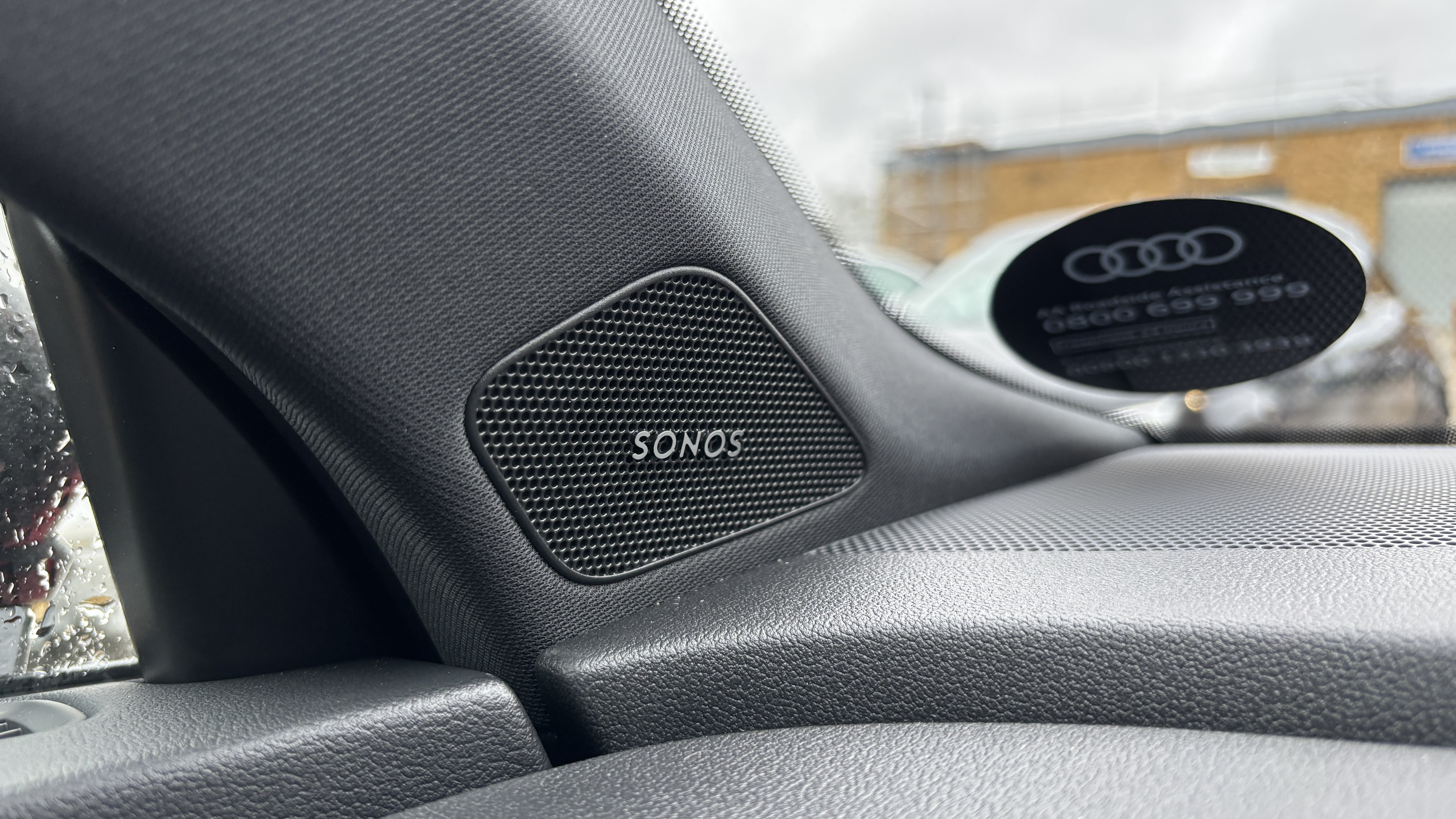 Sonos tweeter grille in the A-pillar of an Audi A3