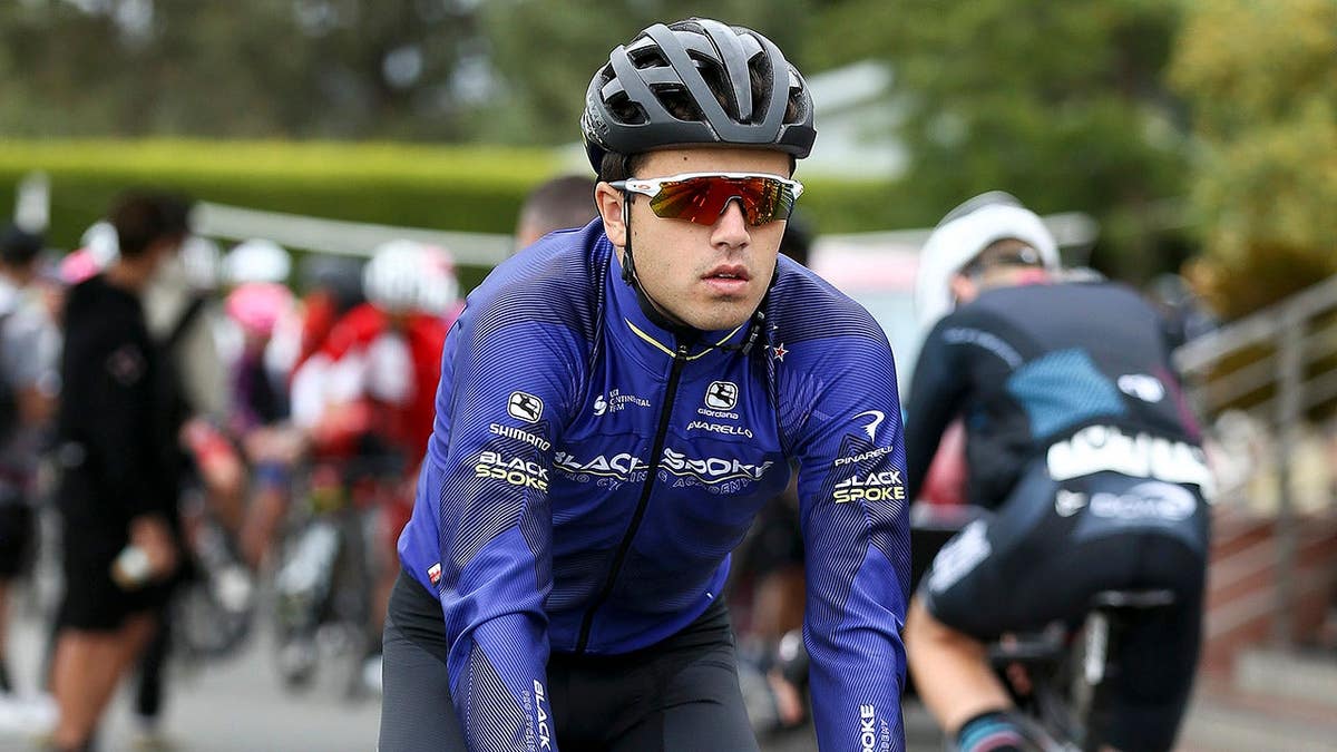 Kiaan Watts warming up on a bicycle before a race in Wellington New Zealand