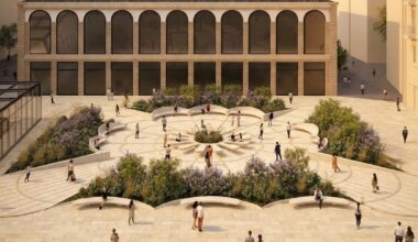 zU-studio installs sunflower sculptural bench into san sebastián’s urban plaza