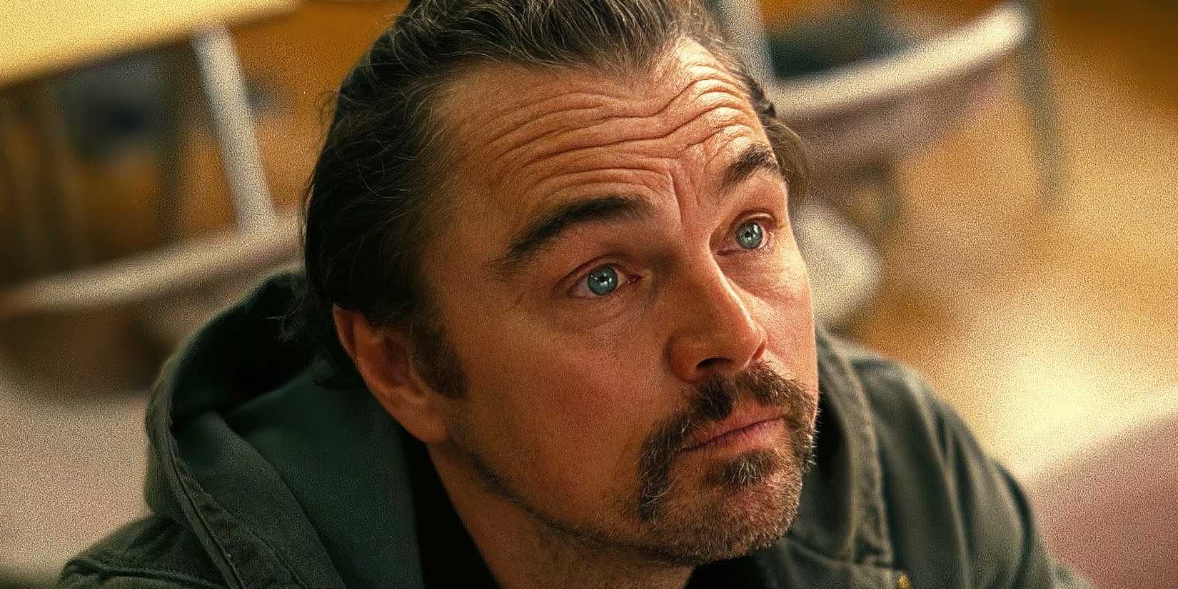 Leonardo DiCaprio looking up in One Battle After Another