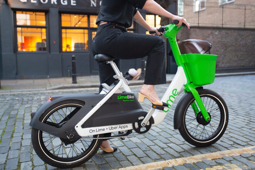 Lime bike ridden by a woman