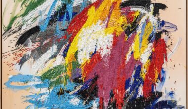 An Abstract Expressionist mixed-media painting by Liza Lou with thousands of colorful beads representing brushstrokes