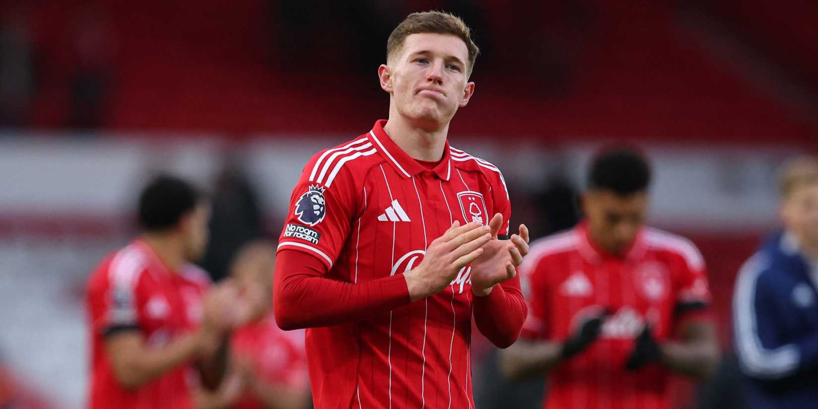 Nottingham Forest's Elliot Anderson applauds fans