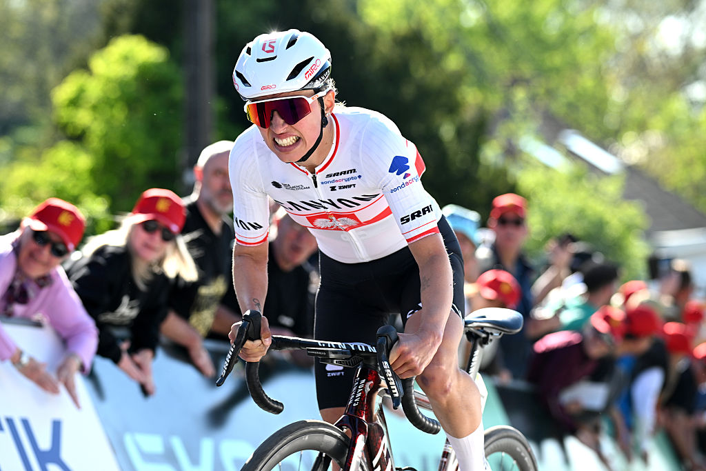 Kasia Niewiadoma-Phinney (CANYON-SRAM-zondacrypto) sprints during the 29th La Fleche Wallonne Femenine. (Photo by Dario Belingheri/Getty Images)