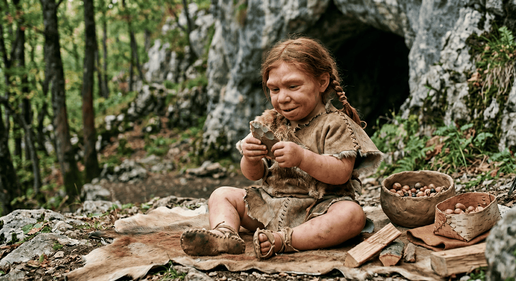 AI illustration of a neanderthal toddler