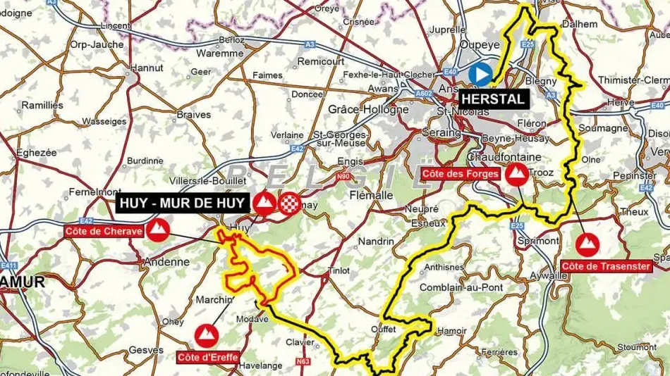 The map of the 2026 La Fl&egrave;che Wallonne
