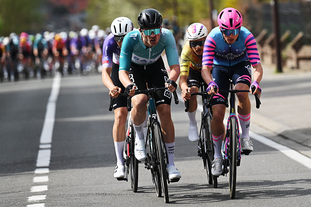 Bram Dissel of Netherlands and Team BEAT CC p/b Saxo and Cedrik Bakke Christophersen of Norway and Team Unibet Rose Rockets in the breakaway during the 65th De Brabantse Pijl