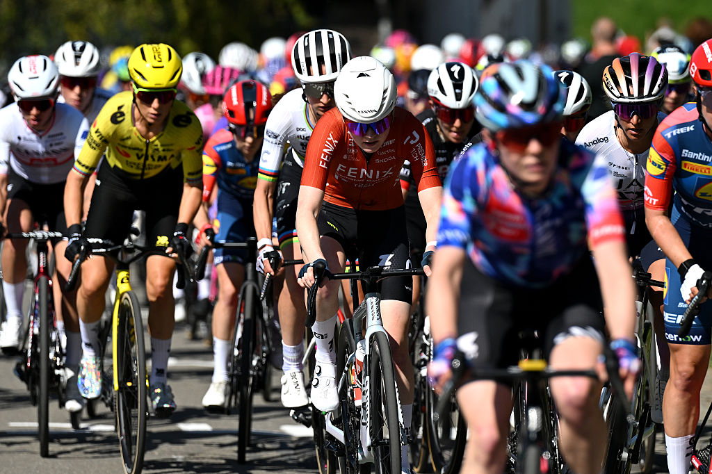 Puck Pieterse (Fenix-Premier Tech) during the 10th Liege - Bastogne - Liege Femmes 2026. (Photo by Luc Claessen/Getty Images)