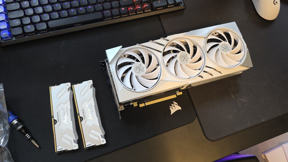 Our GPU and RAM both come from a white gaming PC build I did a few years ago, when prices were more sane. If you're interested, it's an RTX 4070 Ti Super and 32GB of DDR5-6400 CL32.