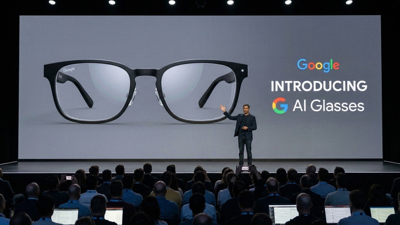 Person navigating a city street using the heads-up display on Google Gemini smart glasses