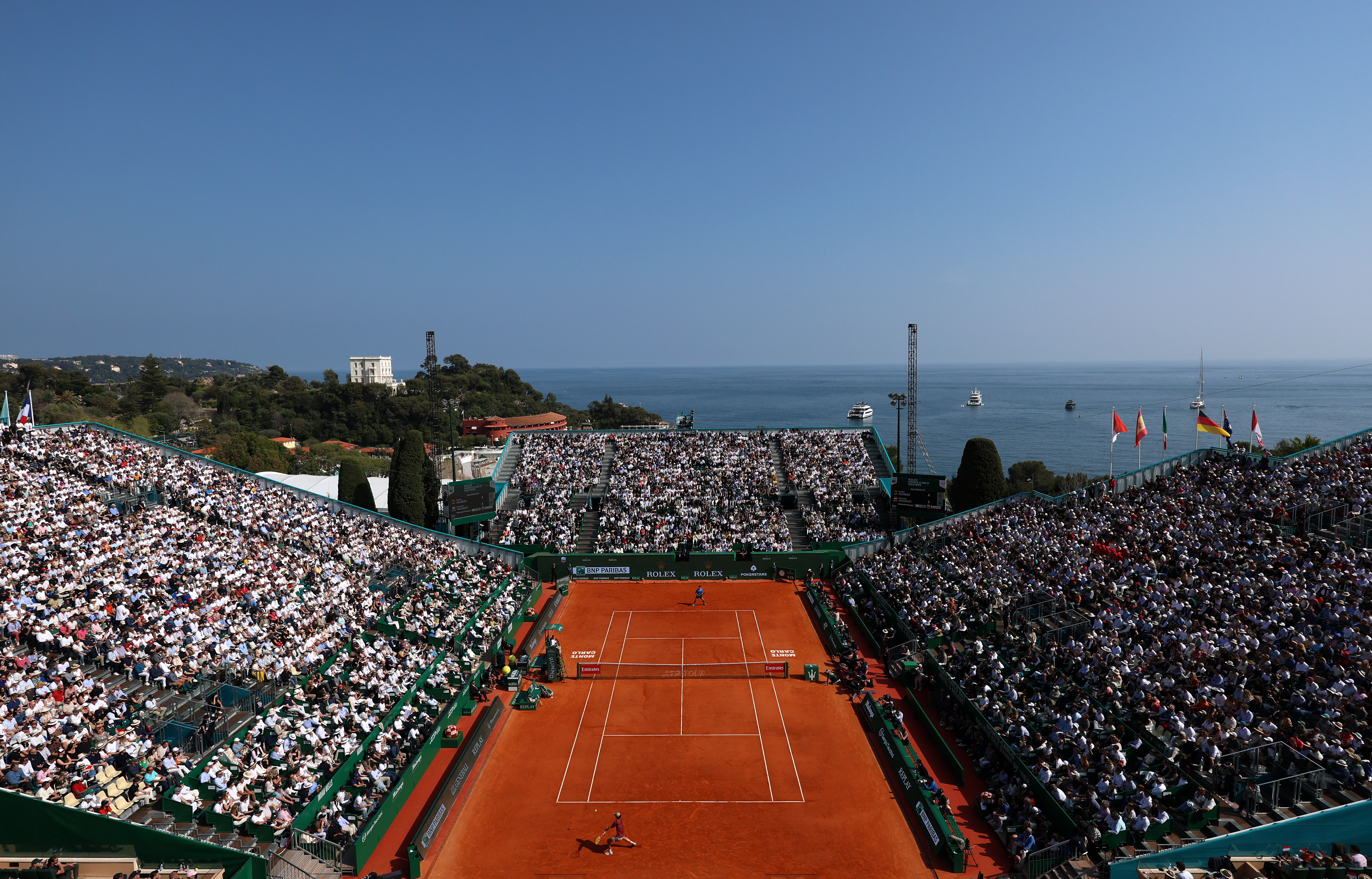A general view of play during the men's singles semi-final match between Carlos Alcaraz of Spain and Valentin Vacherot of Monaco at the Rolex Monte-Carlo Masters (Photo by Julian Finney/Getty Images)