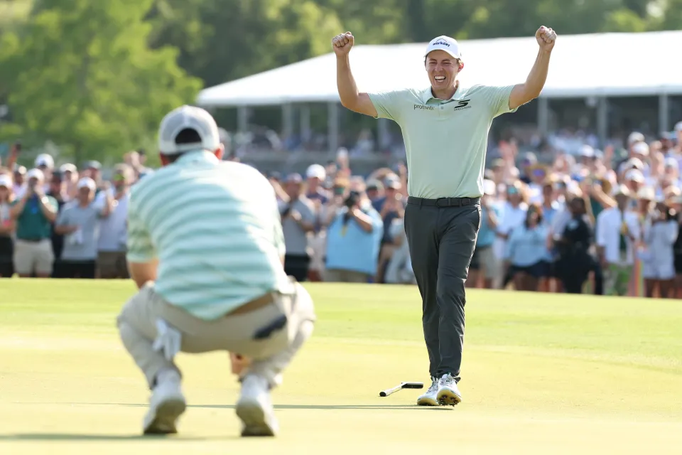 Alex and Matt Fitzpatrick react after winning the Zurich Classic