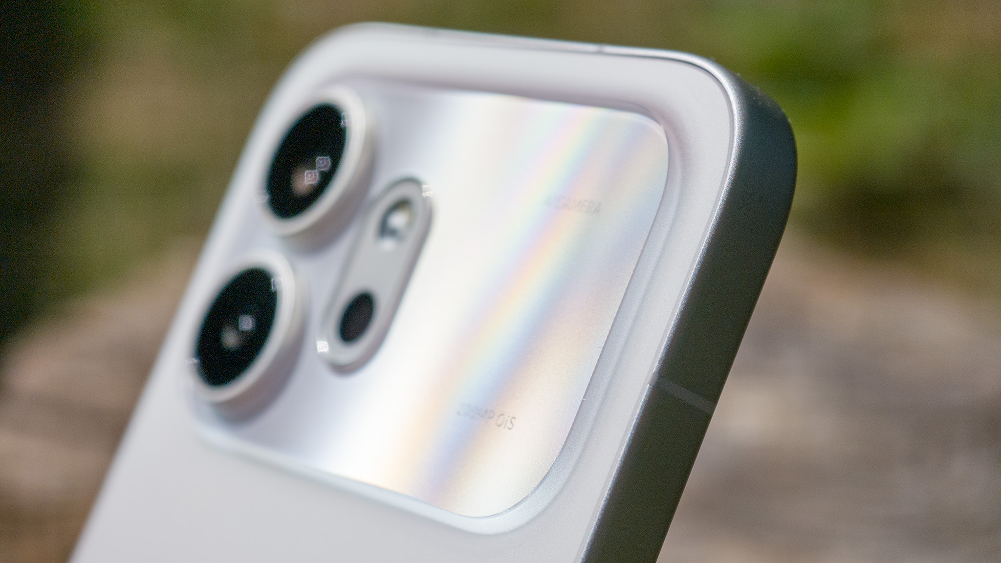 A close-up of the Honor 600's hardware in the white colorway