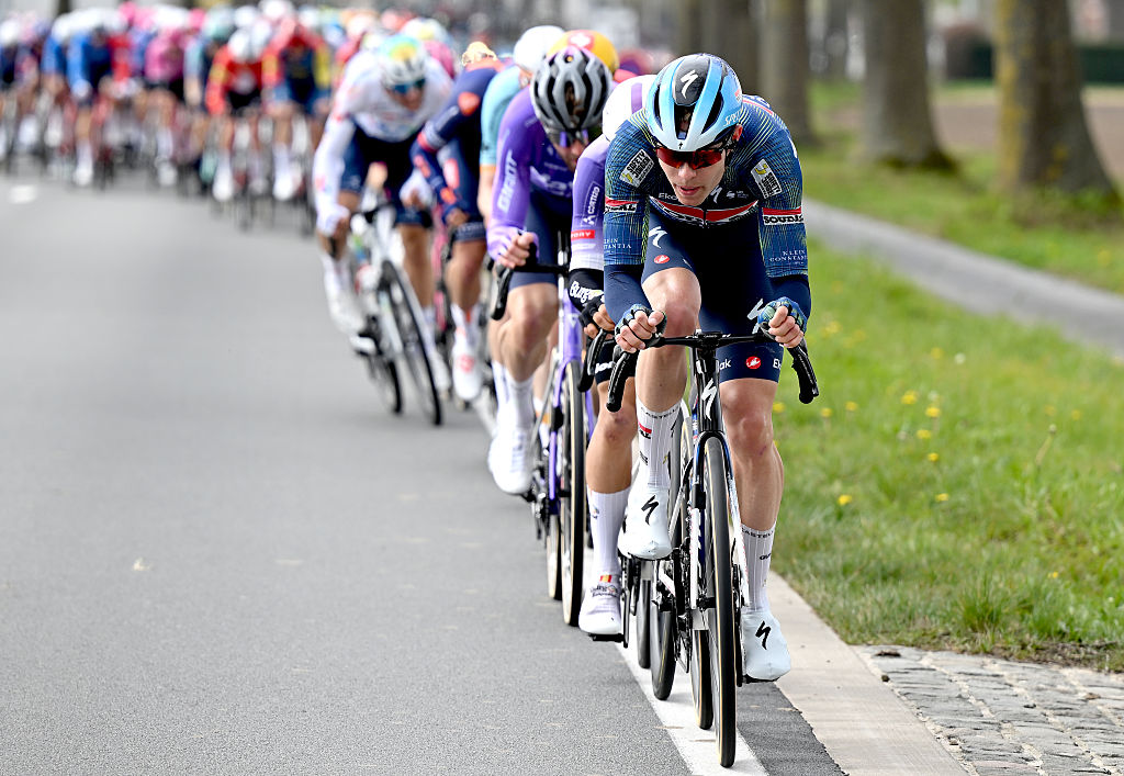 WAREGEM, BELGIUM - APRIL 01: Casper Pedersen of Denmark and Team Soudal Quick-Step competes during the 80th Dwars Door Vlaanderen 2026 - Men&amp;apos;s Elite a 184.6km one day race from Roeselare to Waregem / #UCIWT / on April 01, 2026 in Waregem, Belgium. (Photo by Dario Belingheri/Getty Images)