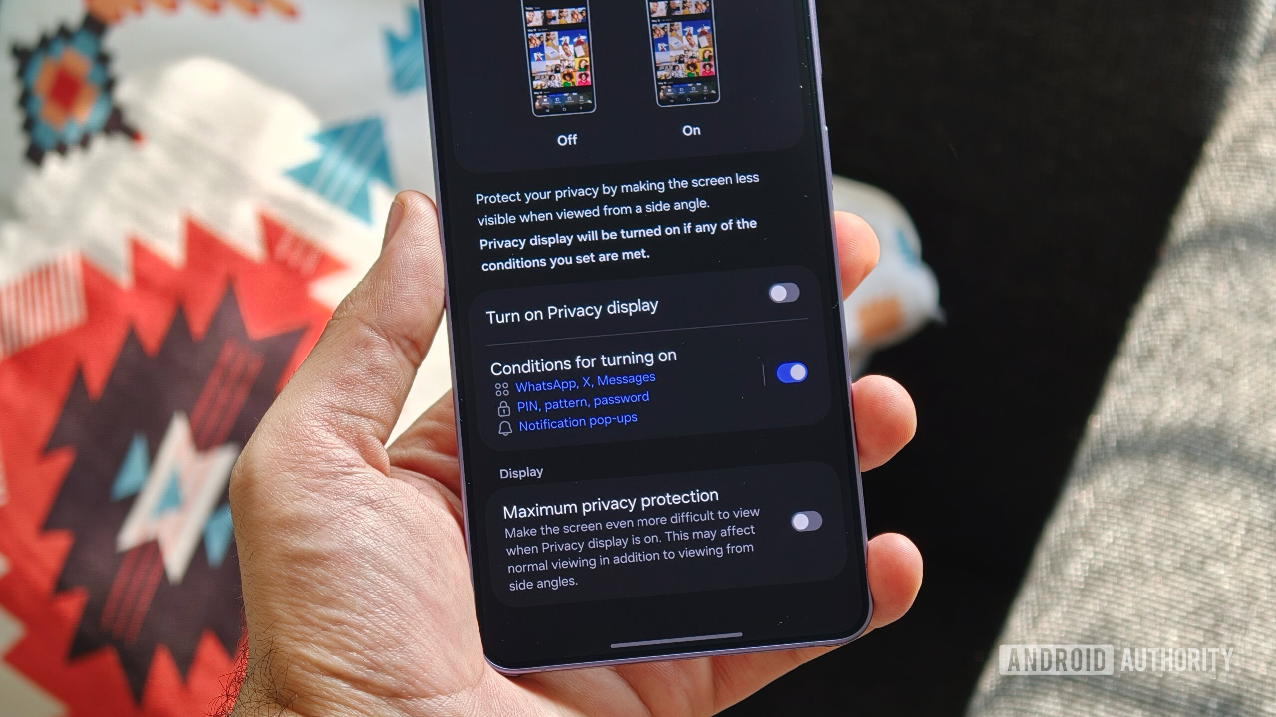 Privacy Display settings on the Galaxy S26 Ultra.