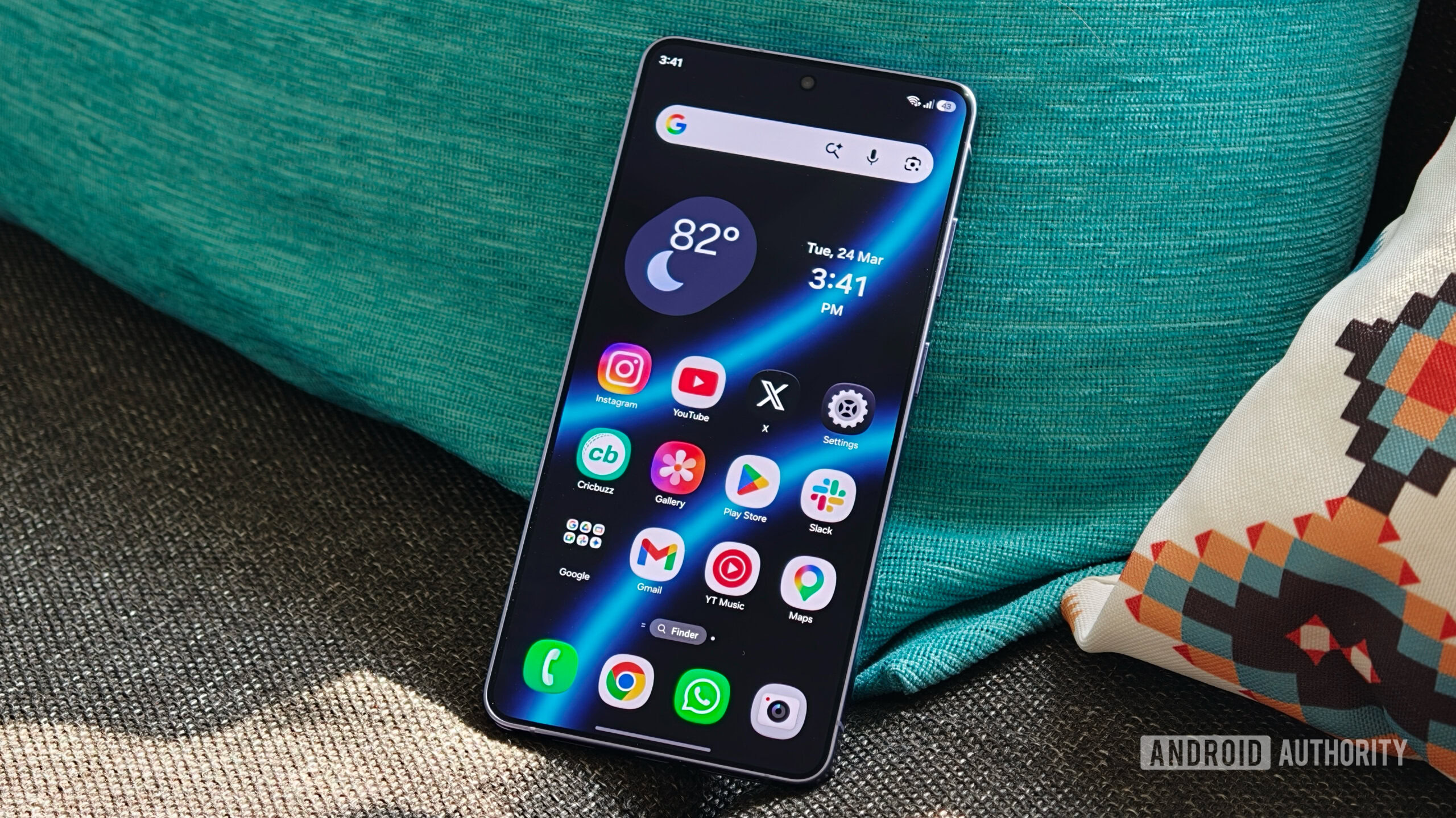 The Galaxy S26 Ultra with its display turned on, showing the home screen.