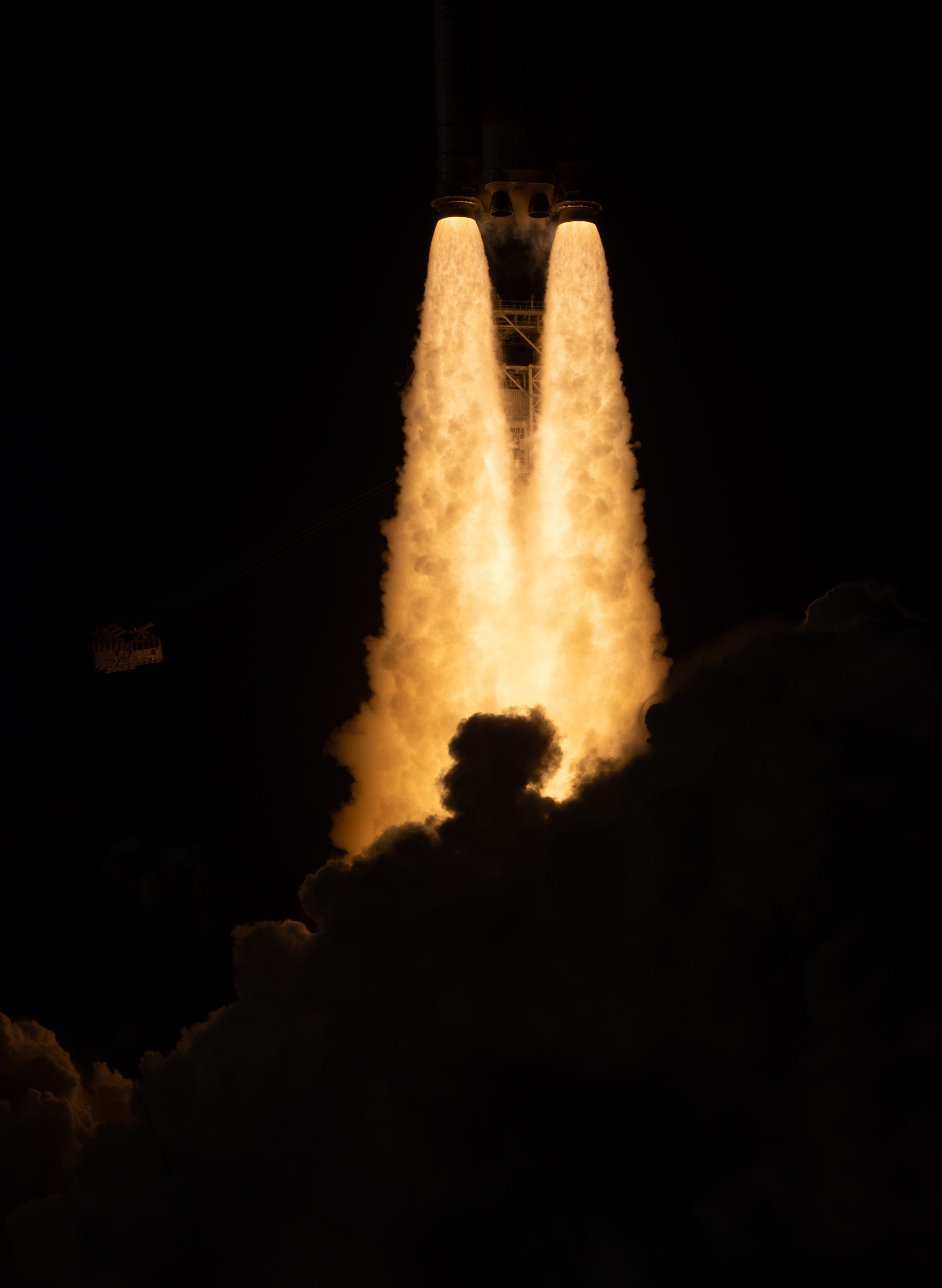 NASA’s Space Launch System rocket carrying the Orion spacecraft launches