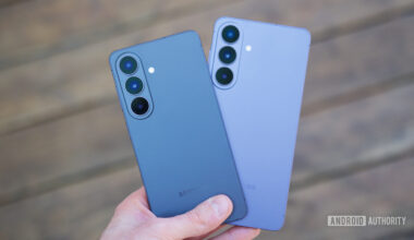 Someone holding the Samsung Galaxy S26 and Galaxy S26 Plus.