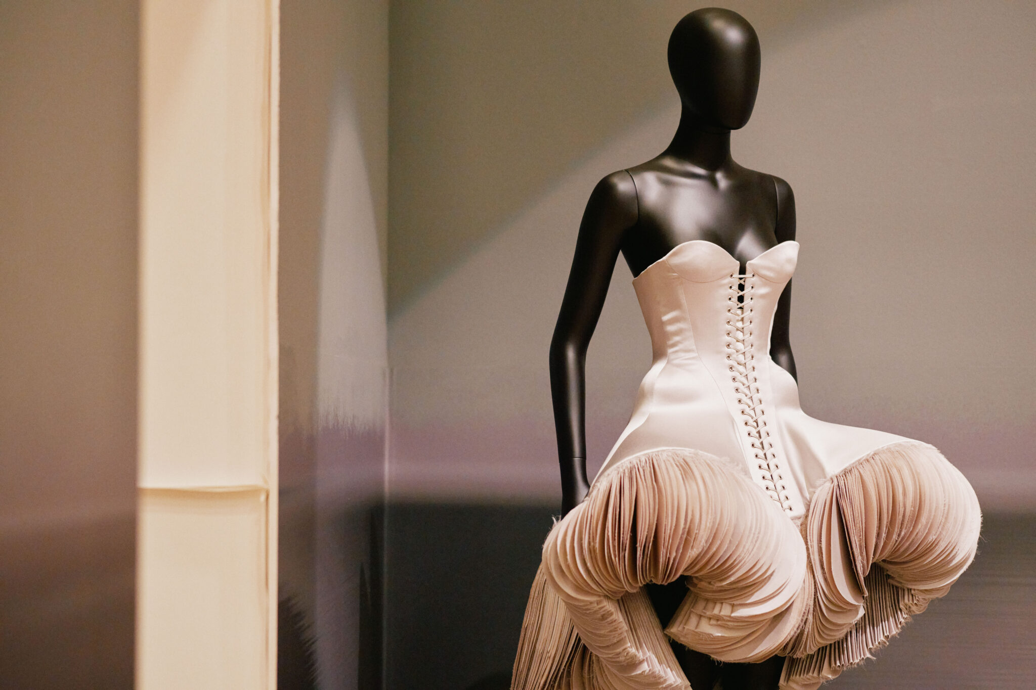 Installation view of “Schiaparelli: Fashion Becomes Art,” at the V&A Museum in London