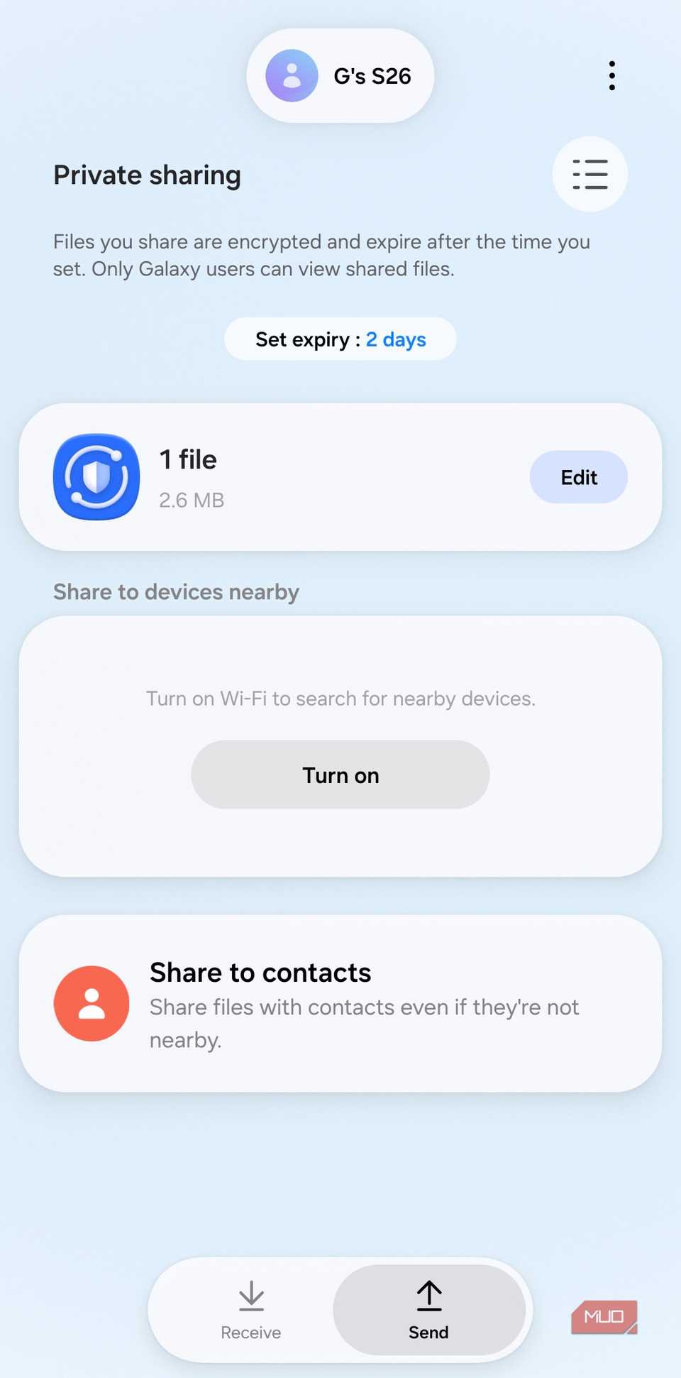 Sharing menu on Samsung phone
