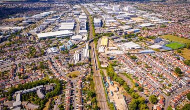 Drone image of Slough Trading Estate, one of Europe