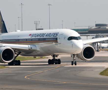 Singapore Airlines A350 taxiing on the ground