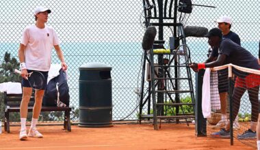 Jannik Sinner/Moise Kouame hit together on Wednesday in Monte-Carlo.