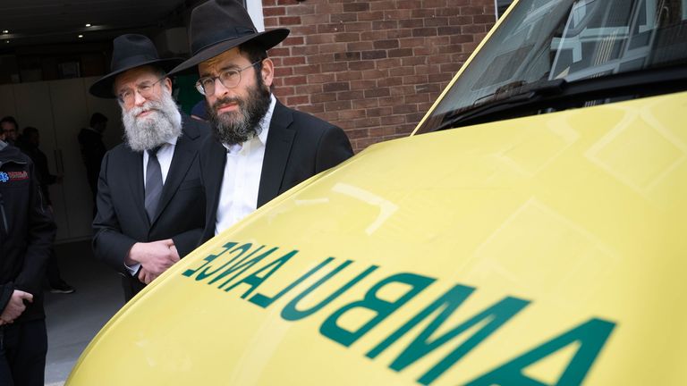 Ambulances to replace those destroyed in Golders Green. Pic: PA