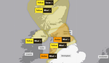 An amber weather warning for wind has been issued for parts of northern England, Scotland and Wales