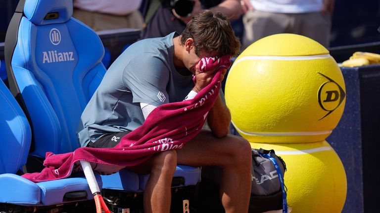 Flavio Cobolli of Italy after winning his semifinal match against Germany's Alexander Zverev (AP Photo/Matthias Schrader)