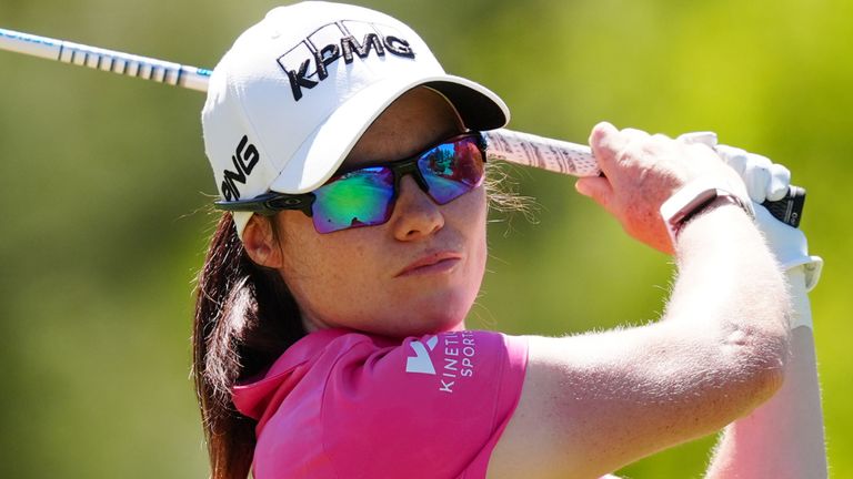 LAS VEGAS, NV - APRIL 05: LPGA golfer Leona Maguire plays her tee shot on the first hole during the final round of the Aramco Championship on April 5, 2026, at Shadow Creek Golf Course in Las Vegas, Nevada. (Photo by Brian Spurlock/Icon Sportswire) (Icon Sportswire via AP Images)