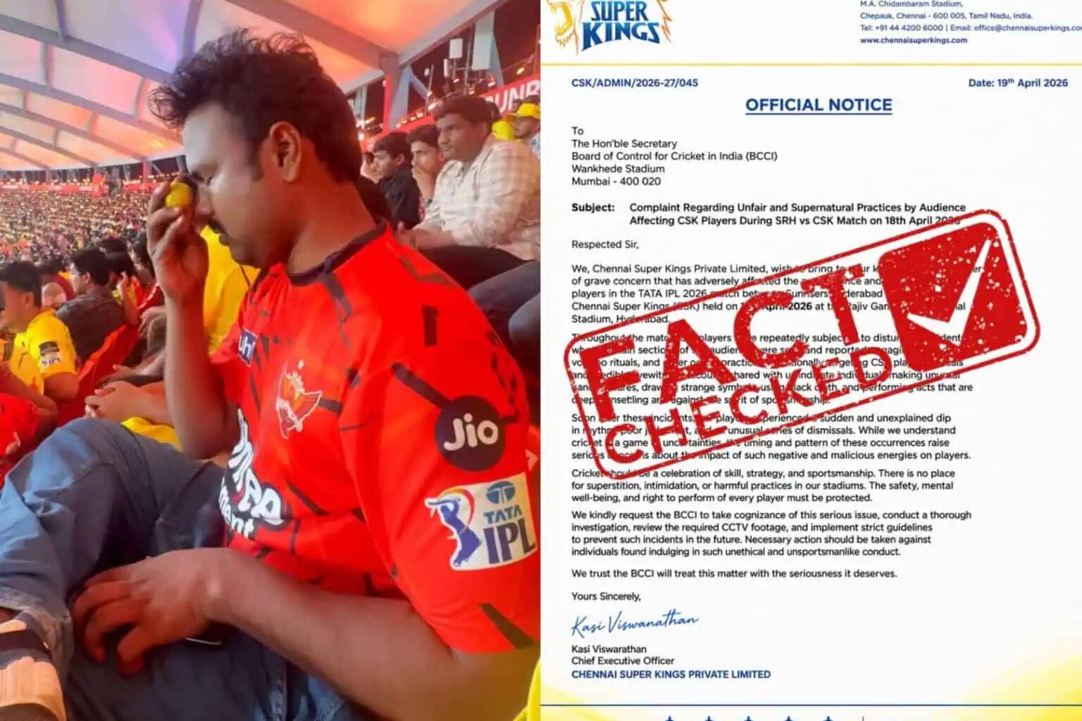 CSK Complaint on SRH Fan Over Black Magic?