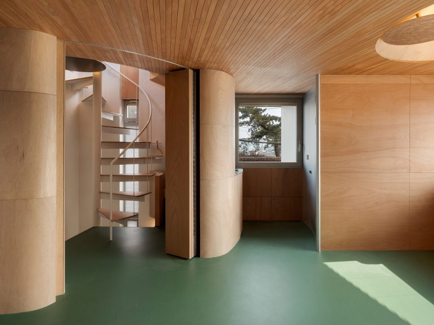 Wood-lined interior of studio space by Sukchulmok and BRBB