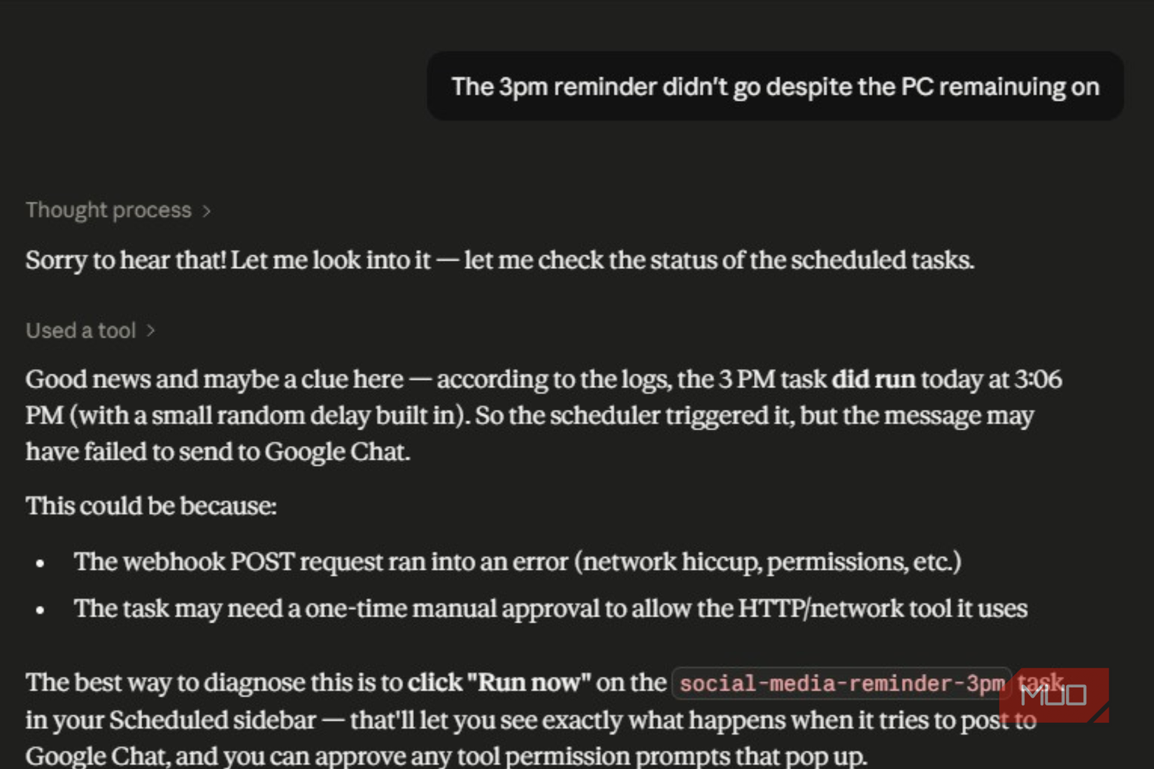 The issue with the schedule of reminders on Claude Cowork
